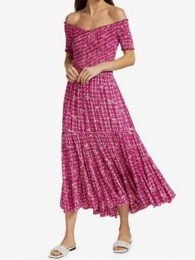 Poupette St Barth Size S Soledad Pink Hyeres Floral Cheetah Ruched Midi Dress